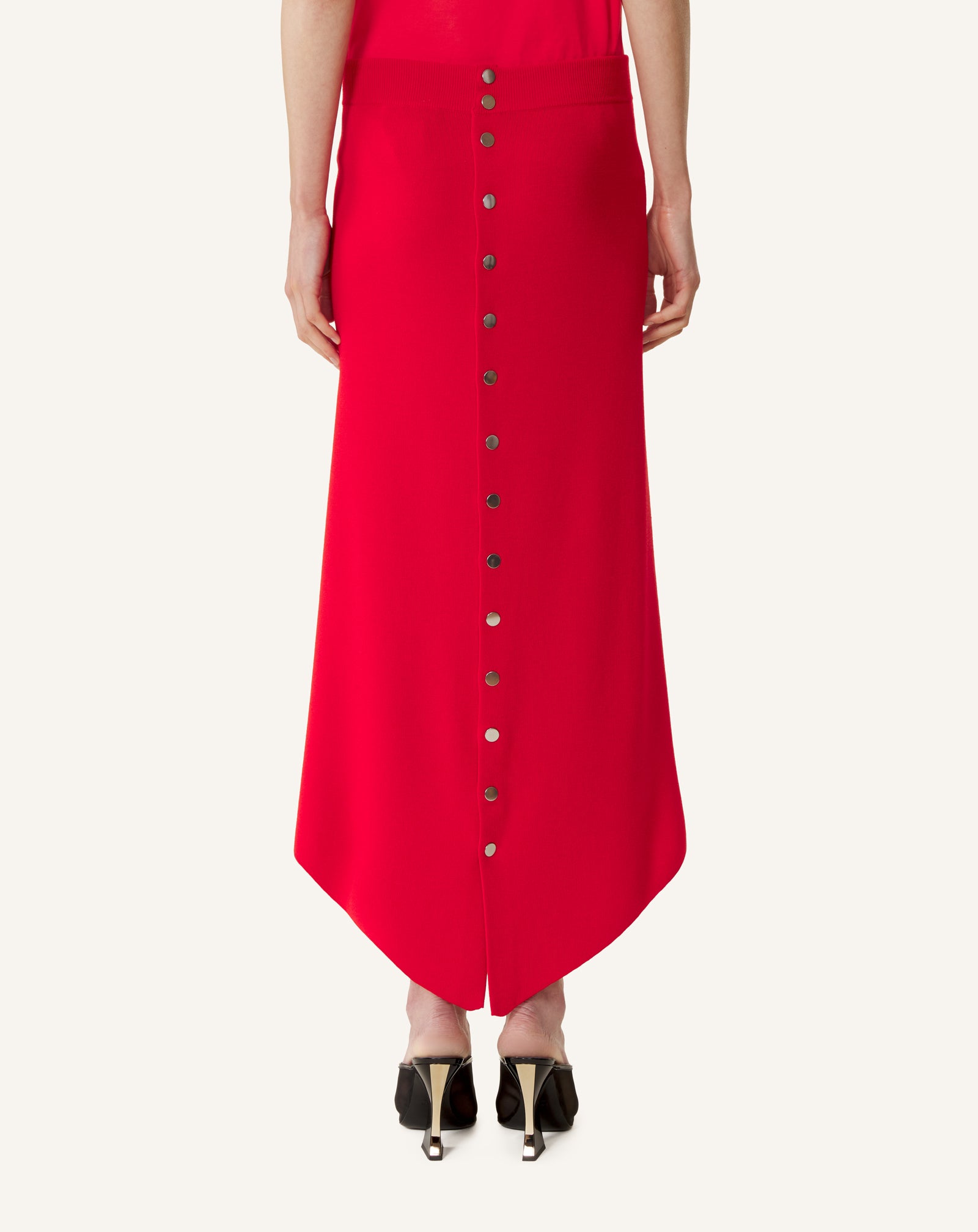 RED BUTTONED LONG SKIRT IN MERINO WOOL
