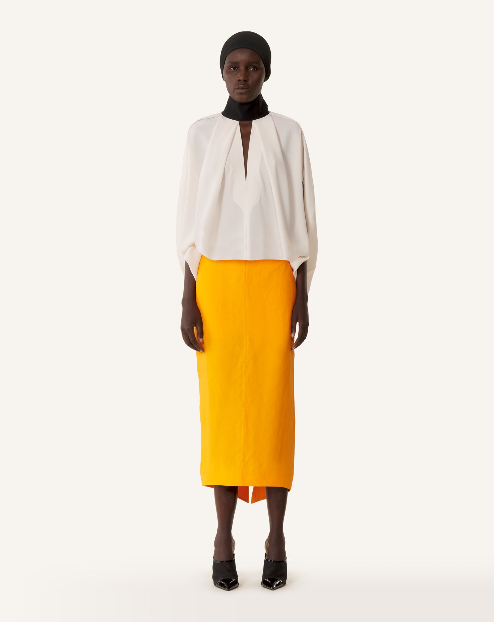 ASYMMETRICAL MIDI SKIRT IN PAPER AND VISCOSE