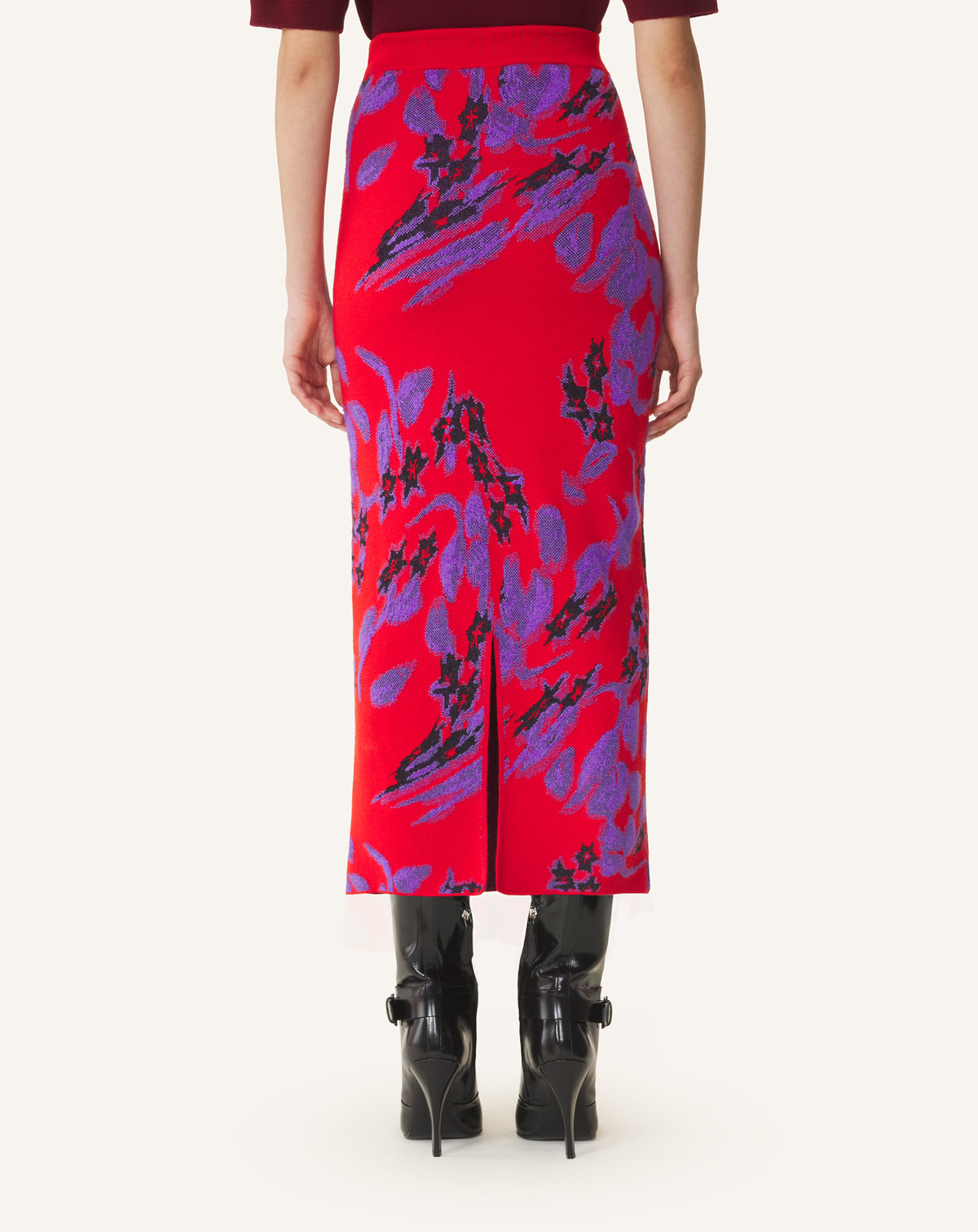 RED JACQUARD MIDI SKIRT