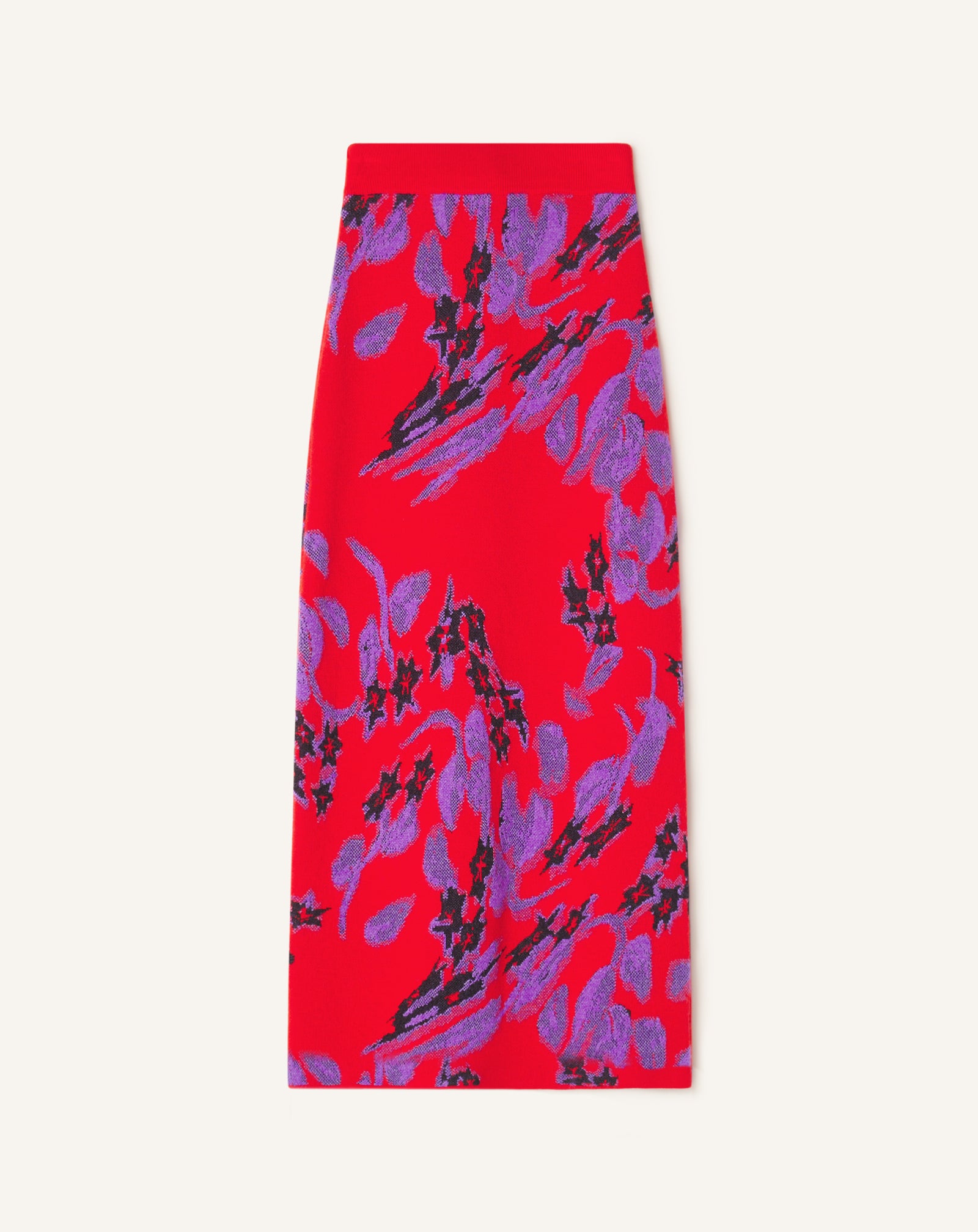 RED JACQUARD MIDI SKIRT