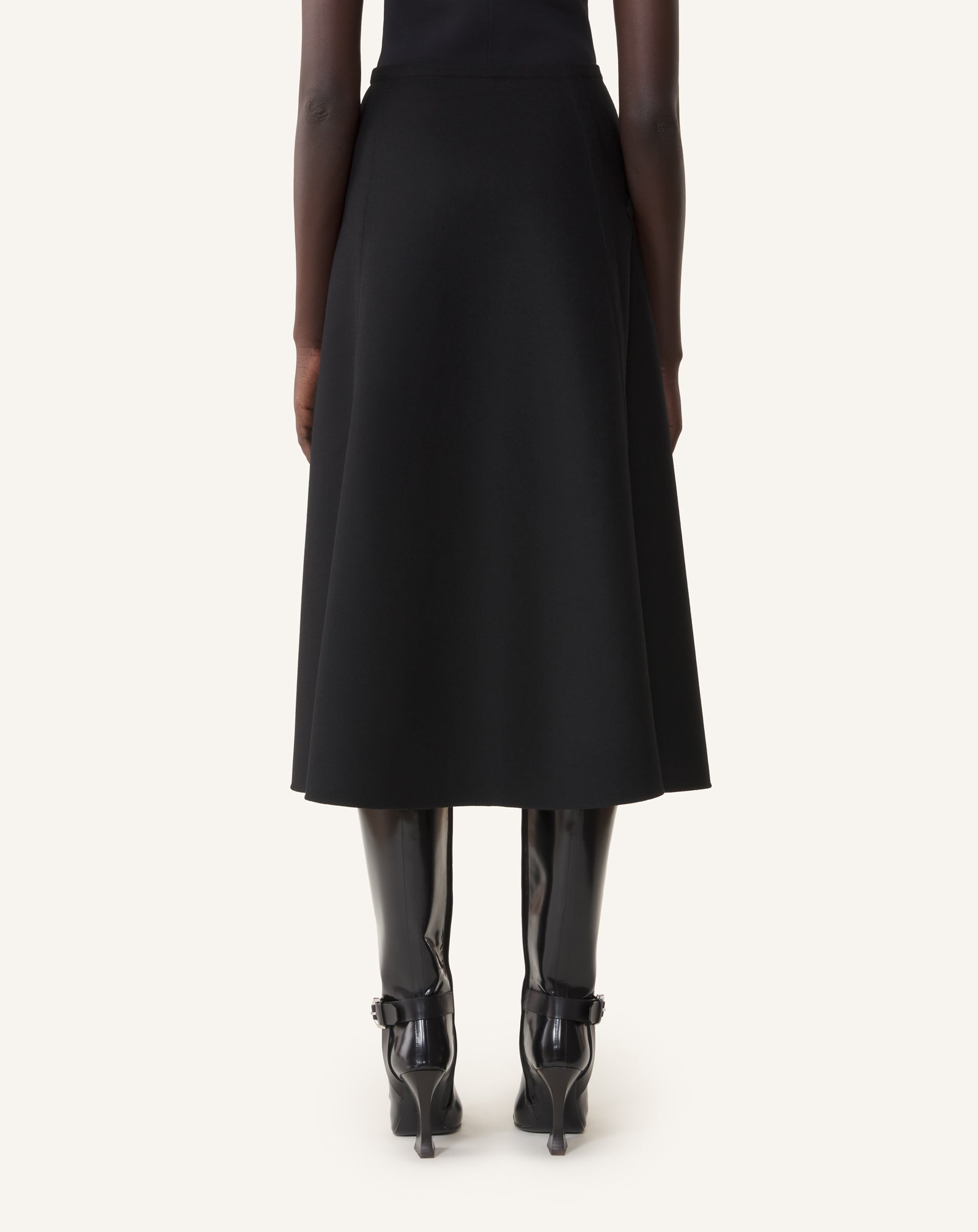 BLACK FRINGED SKIRT IN DOUBLE-FACED CASHMERE WOOL