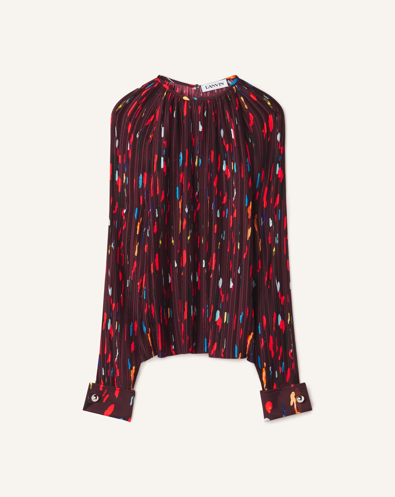 RED PRINTED PLEATED CHARMEUSE TOP