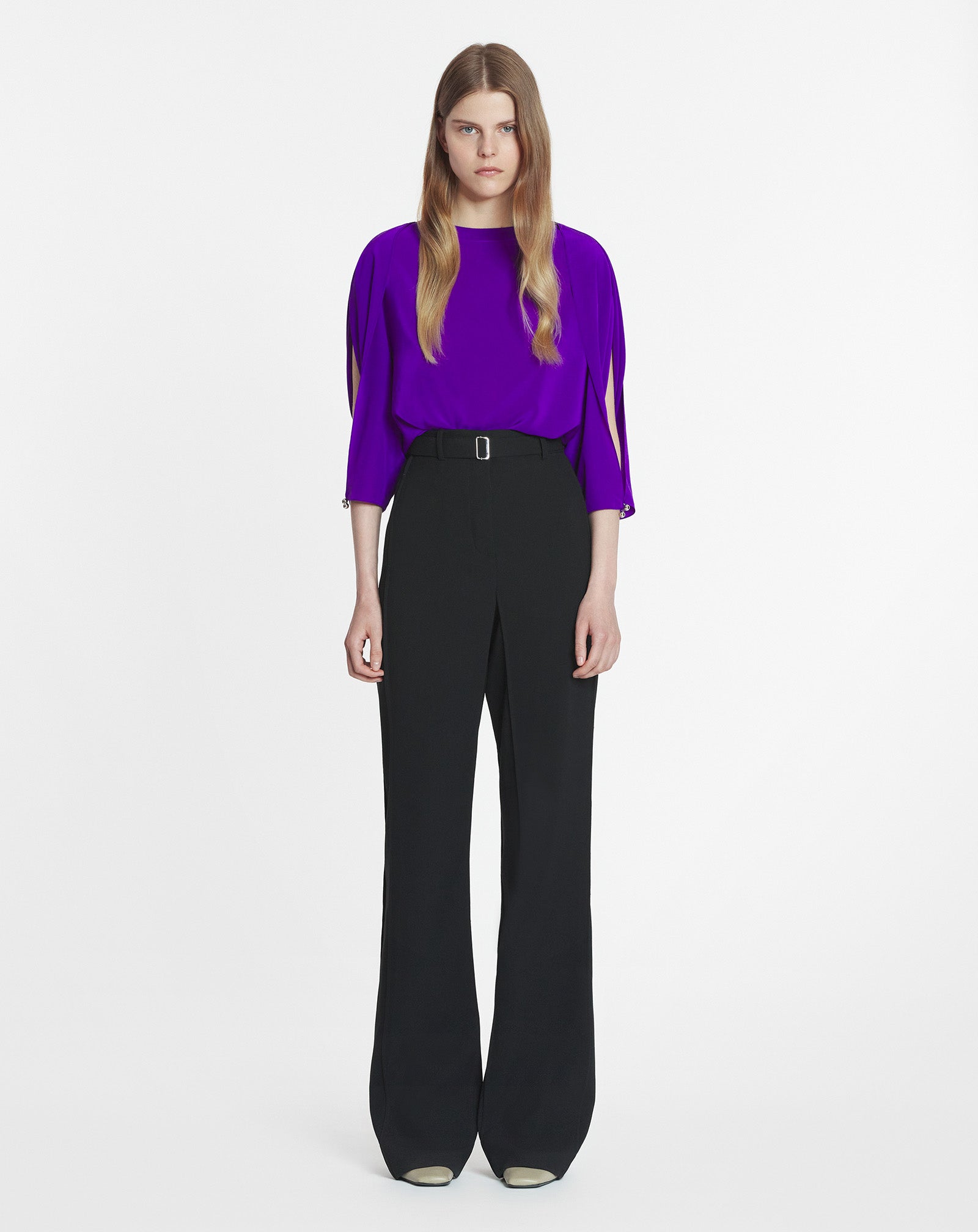 SILK TOP WITH OPENWORK SLEEVES