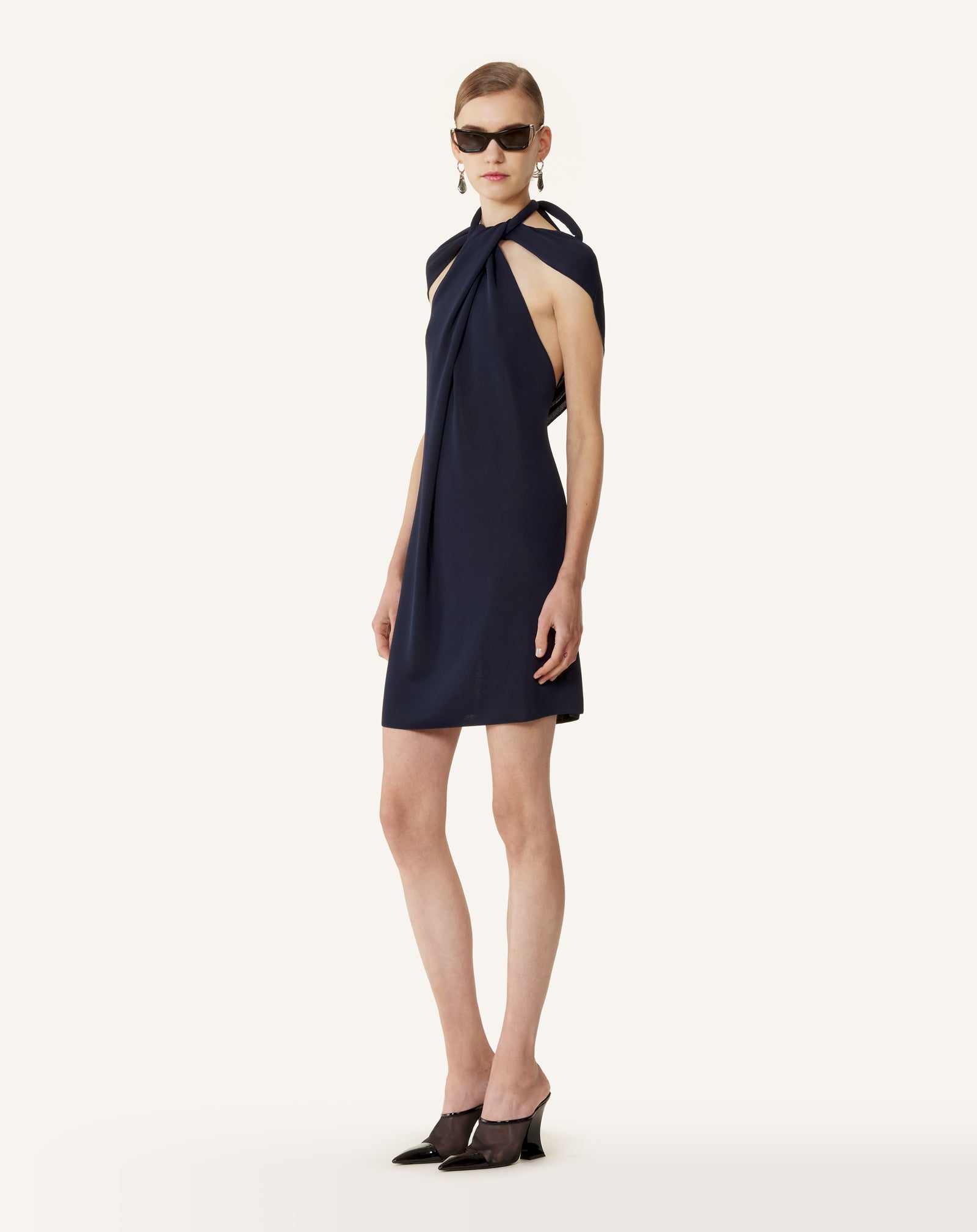 BLUE TIE-NECK TOP IN VISCOSE