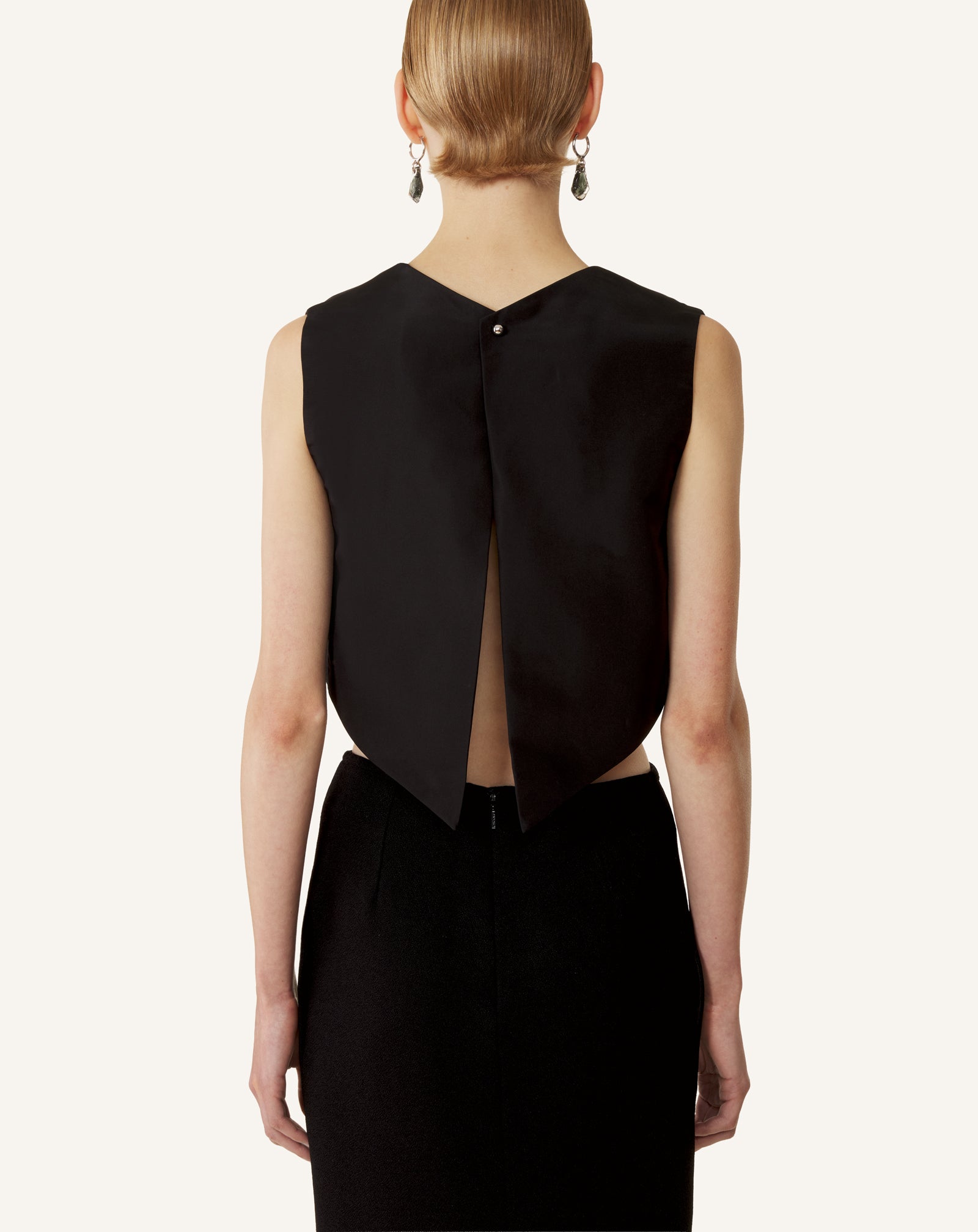 BLACK SILK FAILLE CROPPED TOP