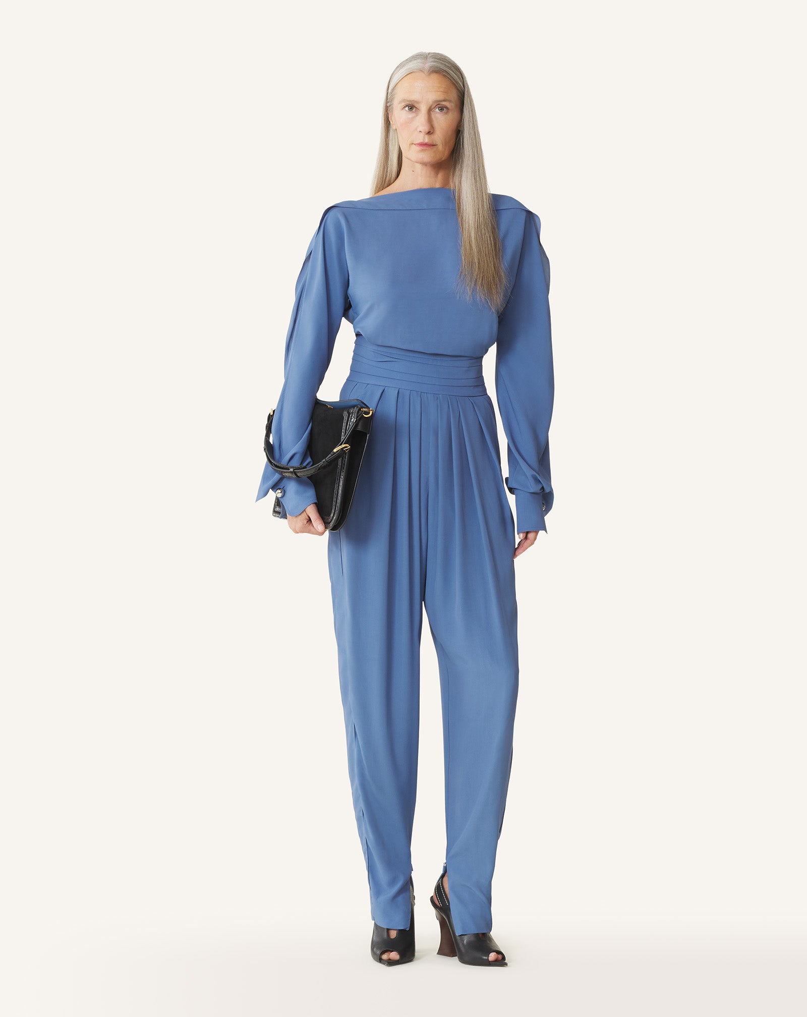 BLUE DRAPED PANTS IN CREPE DE CHINE