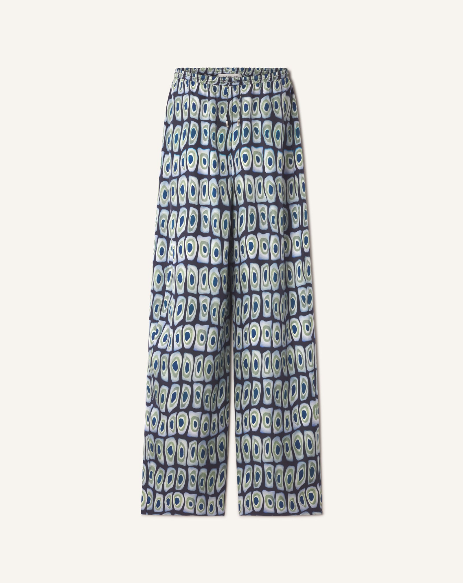 GREEN PRINTED WIDE-LEG SILK PANTS