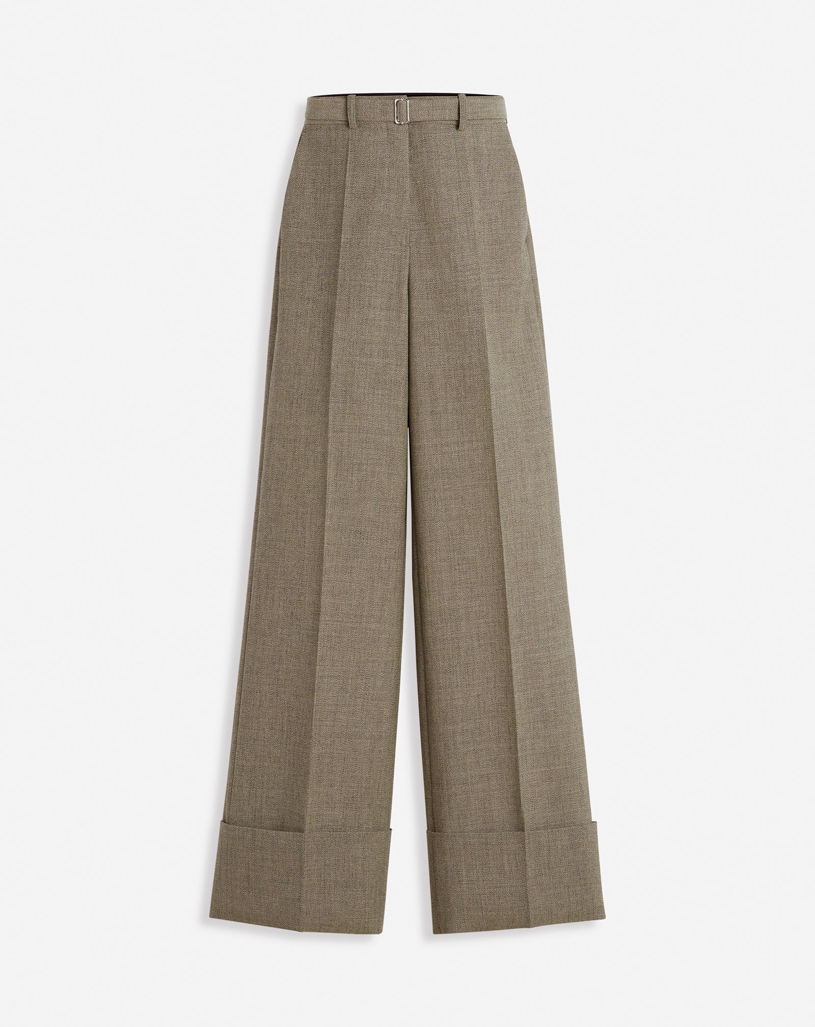 WIDE-LEG CUFFED WOOL PANTS