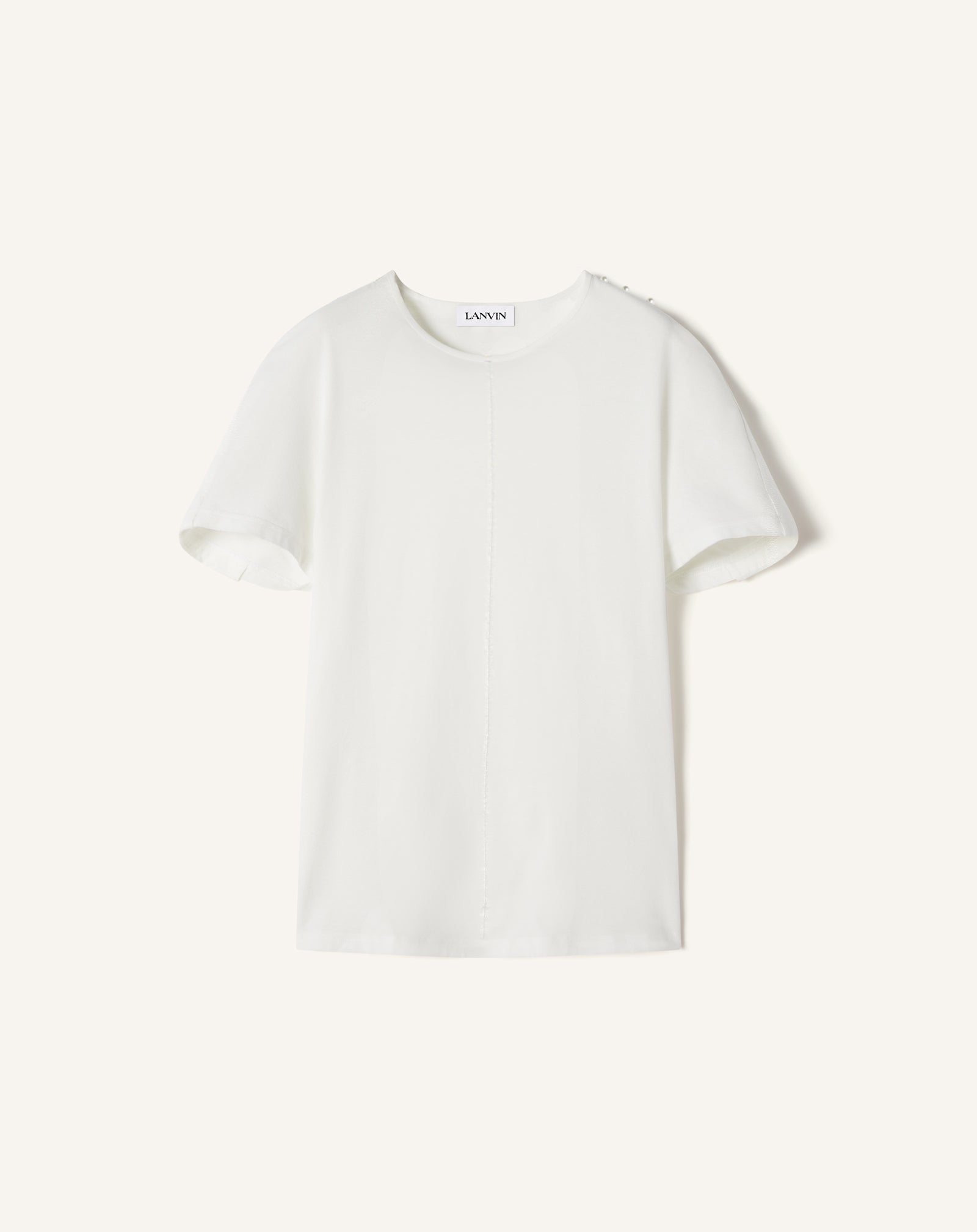 WHITE CAPE-EFFECT T-SHIRT IN COTTON AND SILK