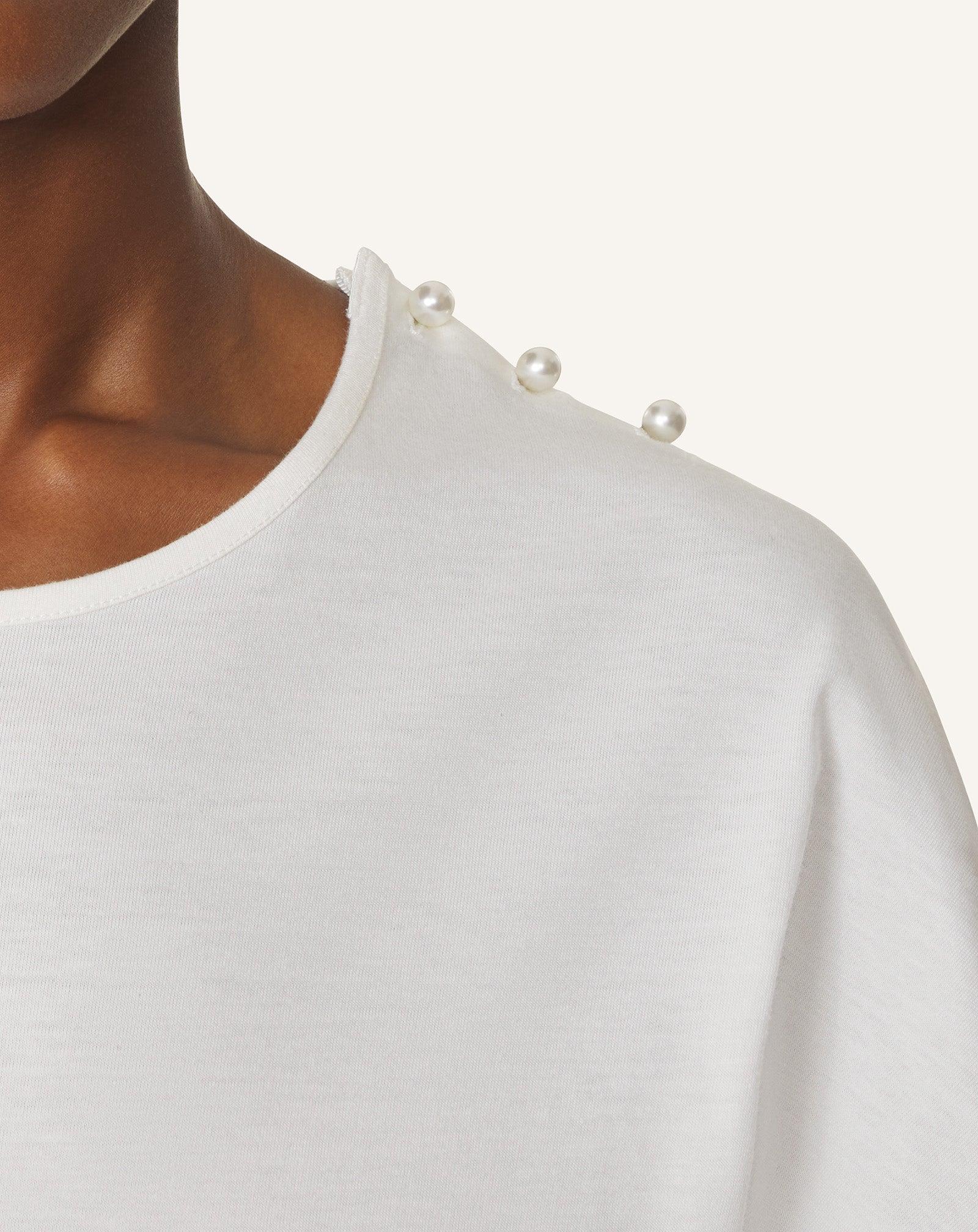 WHITE CAPE-EFFECT T-SHIRT IN COTTON AND SILK