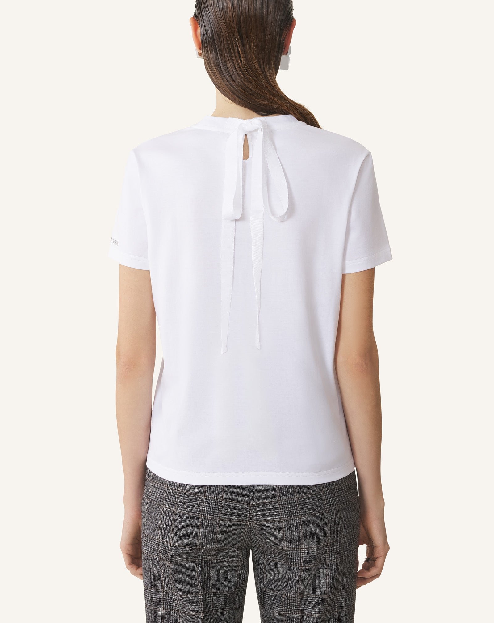 WHITE COTTON T-SHIRT WITH RIBBON DETAIL