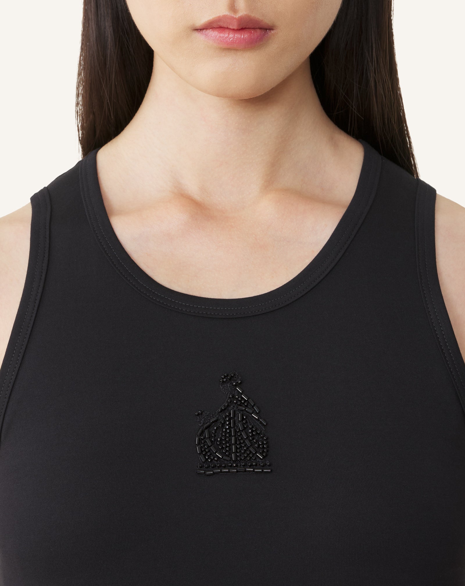 BLACK MOTHER AND DAUGHTER EMBROIDERED JERSEY TANK TOP