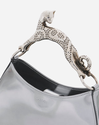 SMALL METALLIC LEATHER HOBO CAT BAG