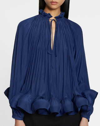 LONG-SLEEVE CHARMEUSE BLOUSE, INK BLUE